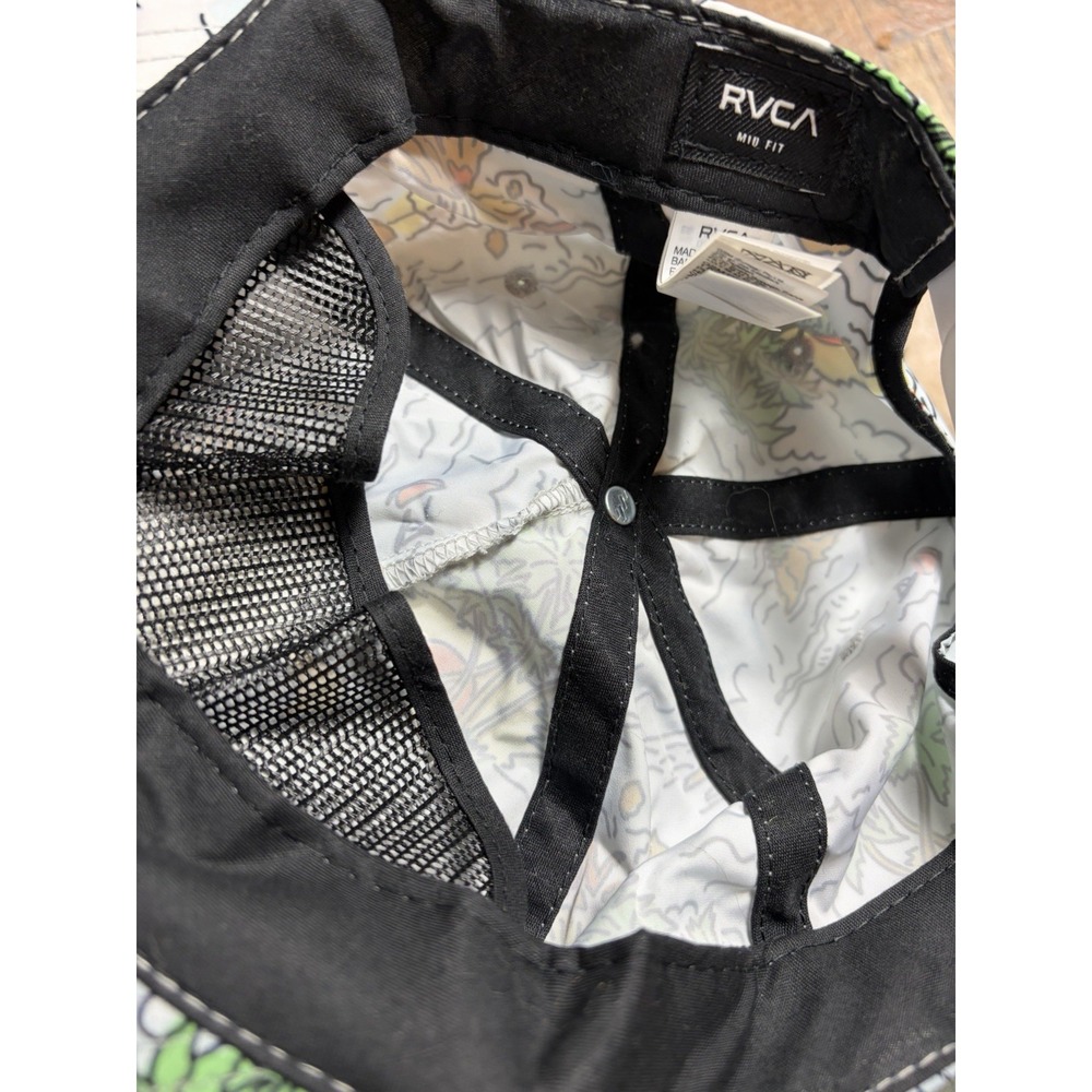RVCA Hawaii Snapback Hat Mid Fit Black Patch Skate Surf Volcano White - Picture 3 of 6